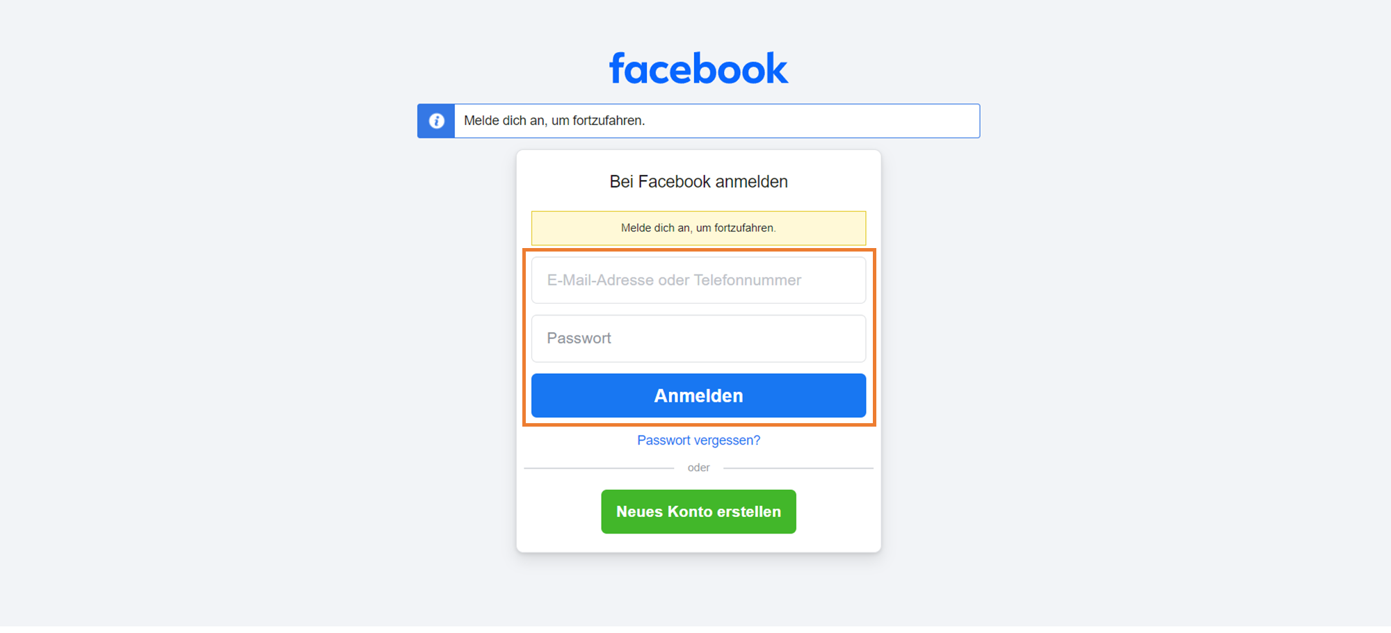 Facebook-Anmeldeseite