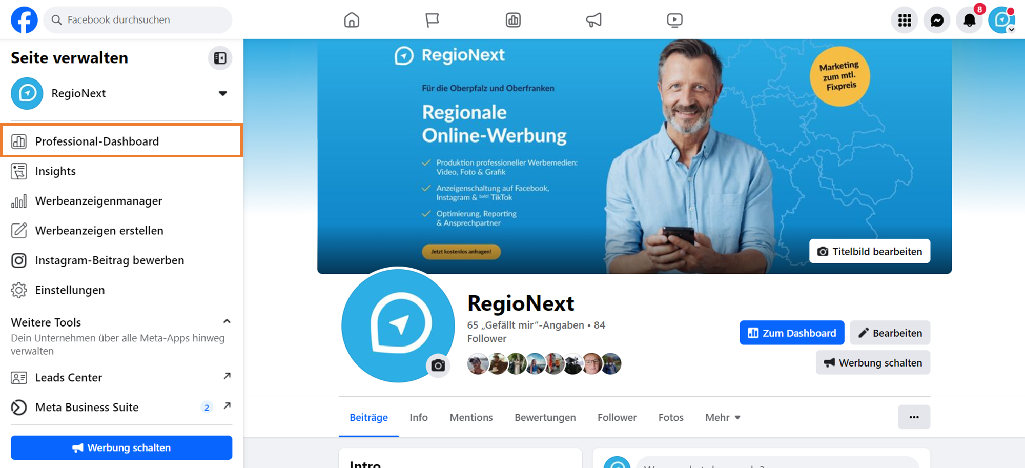 Professional-Dashboard in der Seitenleiste