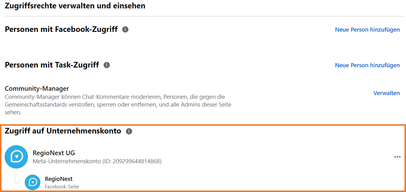 Zugriff auf Unternehmenskonto, Ansicht 1