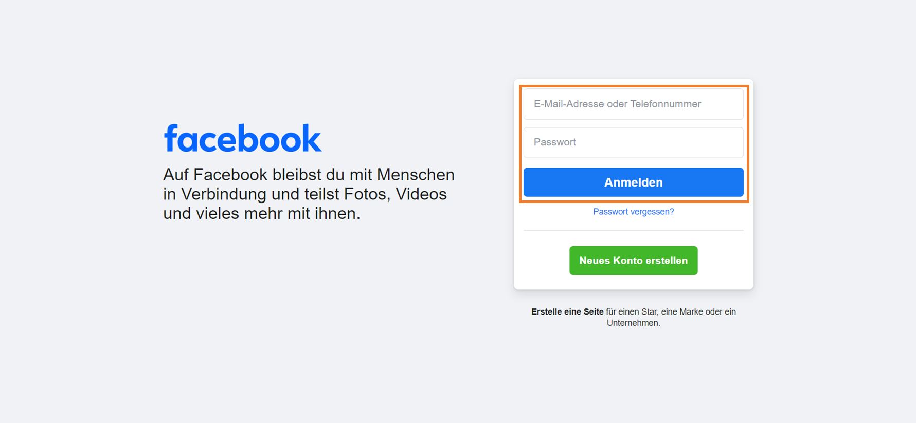 Facebook-Anmeldeseite