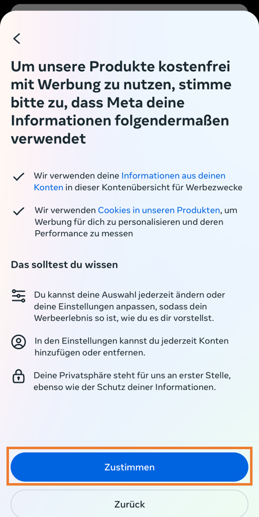 Bestätigungsdialog mit Zustimmen-Button