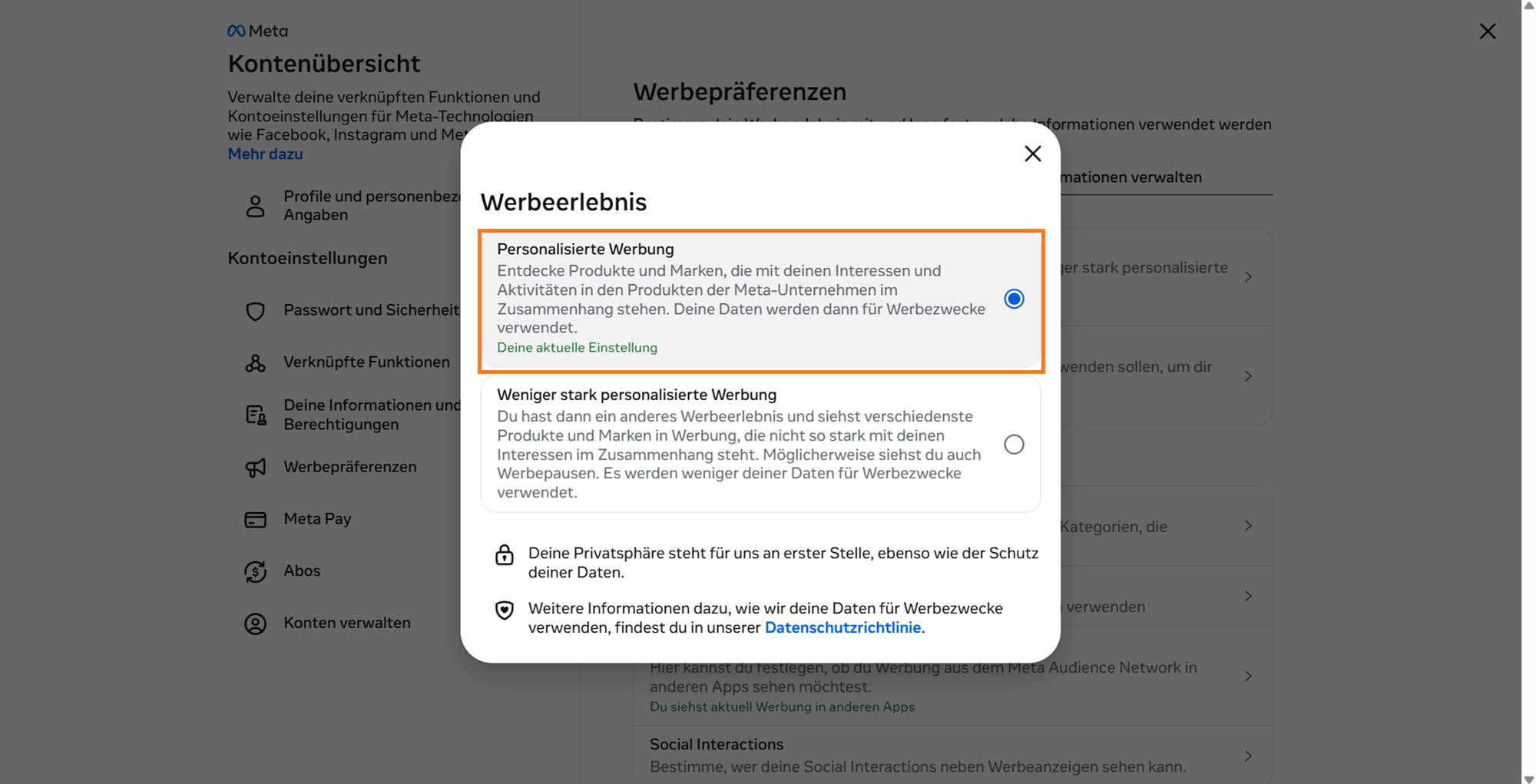 Auswahl Personalisierte Werbung im Dialog