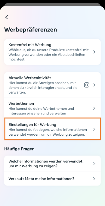 Werbepräferenzen mit Einstellungen für Werbung
