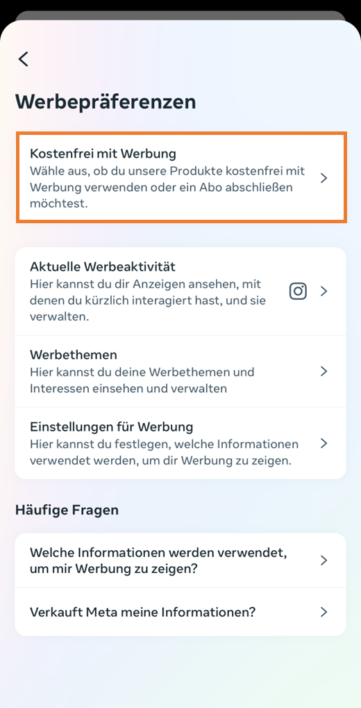 Werbepräferenzen mit Kostenfrei-mit-Werbung-Punkt