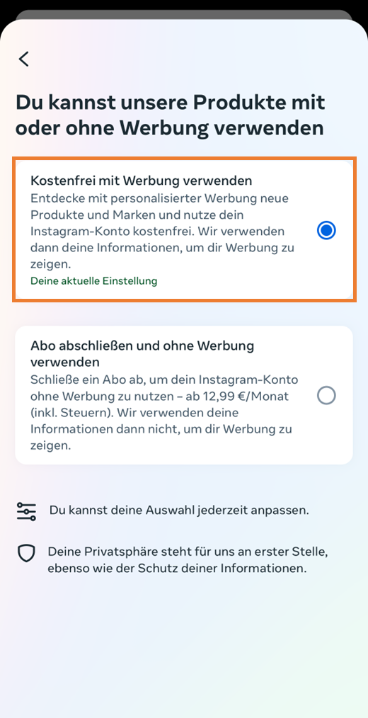 Auswahl Kostenfrei mit Werbung verwenden